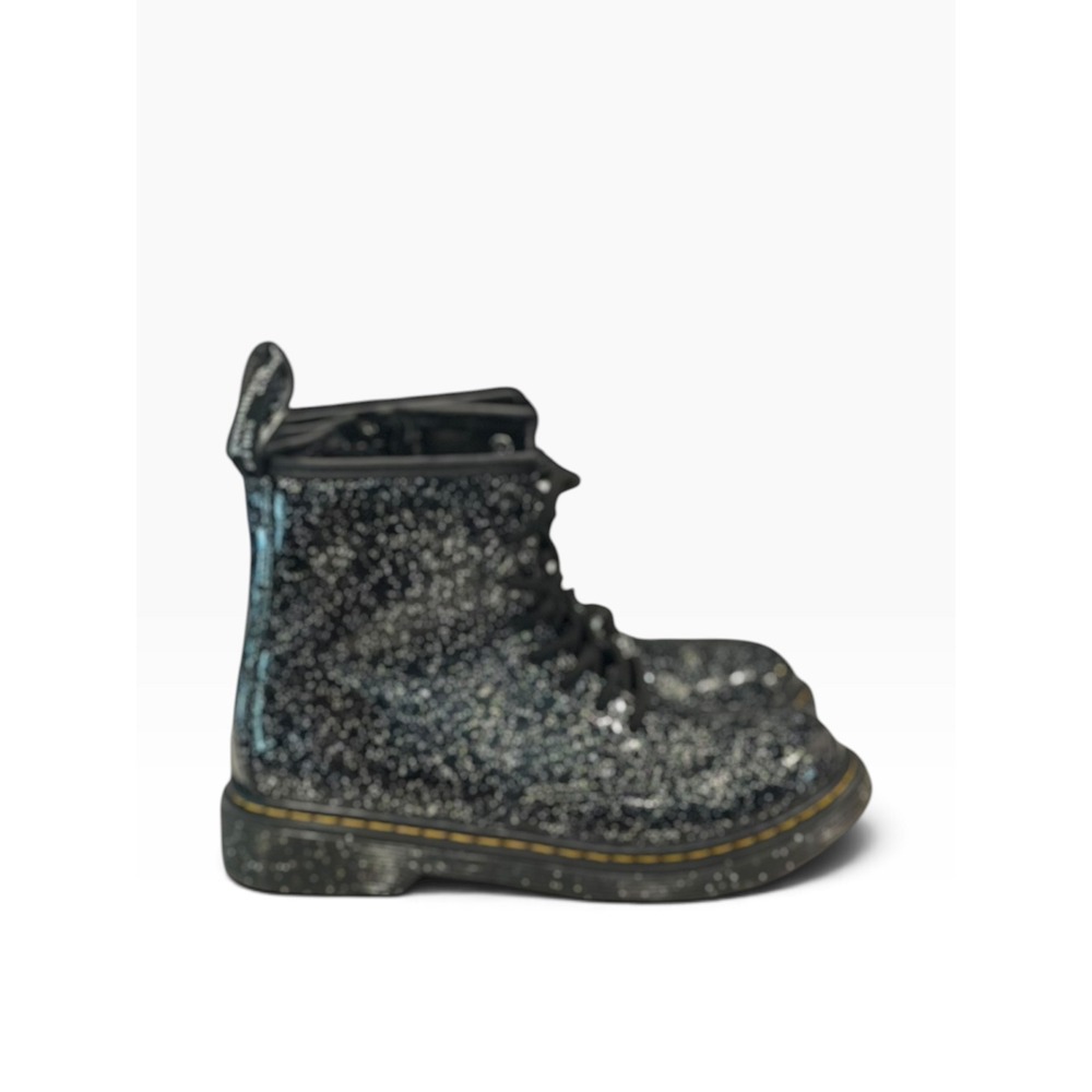 Dr. Martens 1460 J Kids Black Cosmic Glitter Lace Up Side Zip Boots Size 2 US